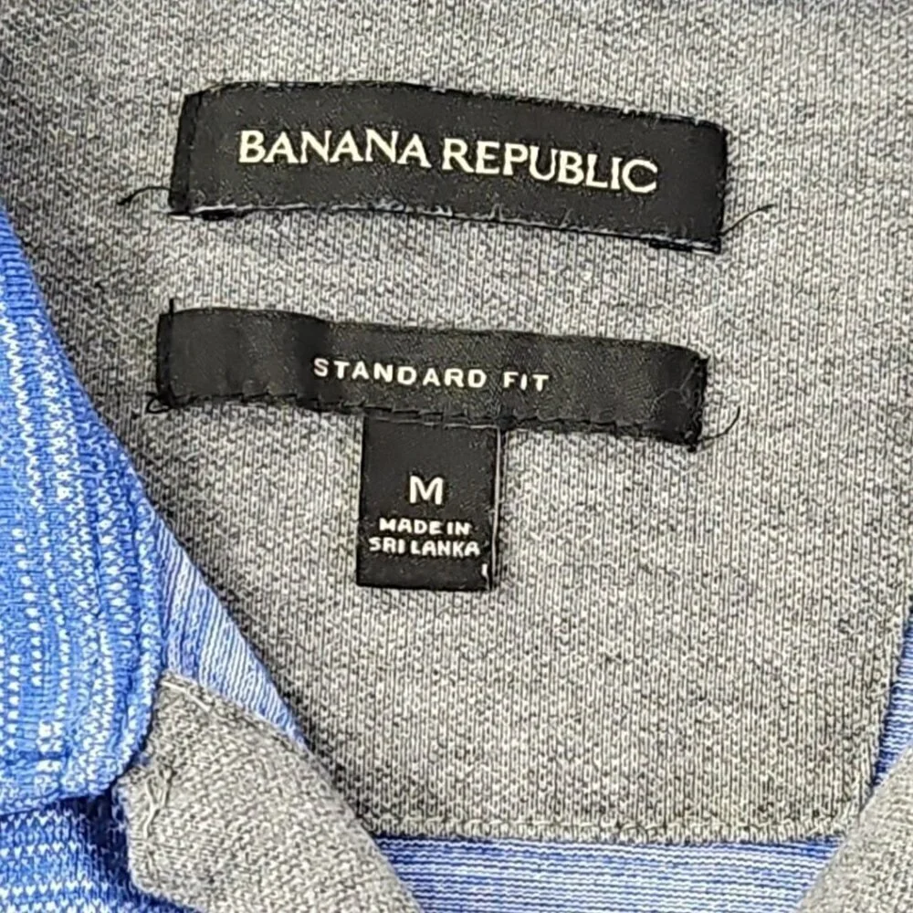 Banana Republic Polo Tennis Golf Shirt Men's M Navy Blue Chambray EUC LN Std Fit